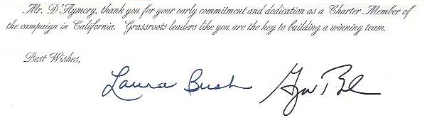 [Pic: George W. and Laura Bush's eternal dedication to the author - size=19KB]
