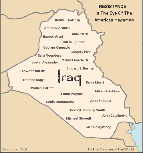 [Pic: Map of Iraq listing all the contributing authors to this Special Issue of Swans (size: 12k).]