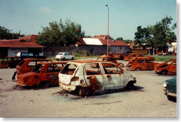 Parking lot at Clinical Center in Nish, Serbia 1999 - © Gregory Elich 2002